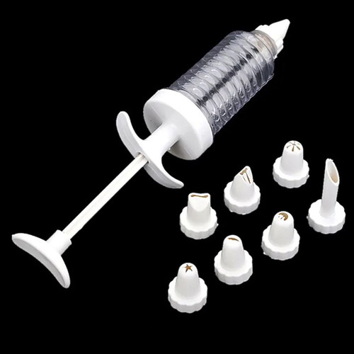Cake decorating piping syringe new with 8 nozzles