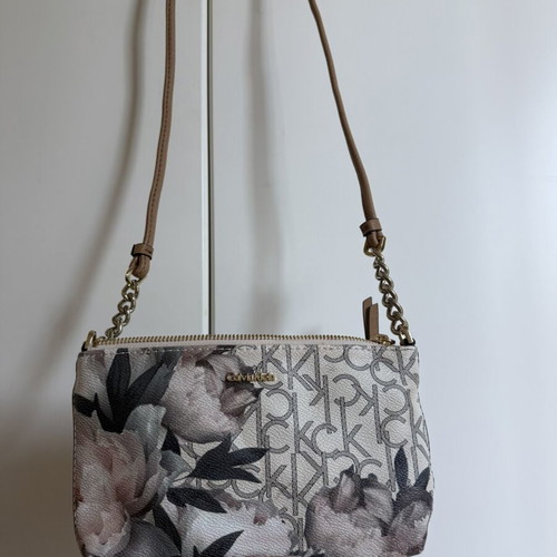 Crossbody bag new beige pink floral with gold details