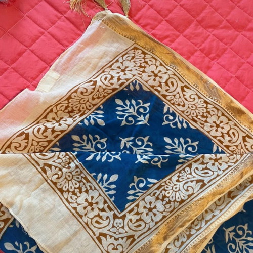 Greek Island Memories Scarf like new, blue with gold details