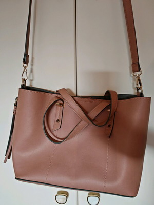 Shoulder bag pink-brown with pouch used, crossbody style