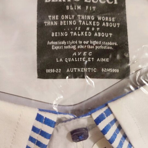 Berto Lucci shirt new white with blue stripes, slim fit, size Large