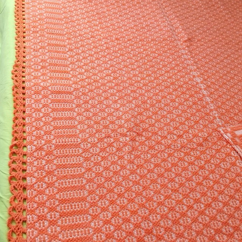 Handwoven caramel blanket with lace, like new