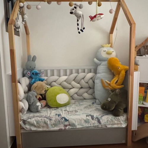 Bellamy Pinette Cot Bed 70 x 140 cm with Mattress and Bookshelf like new