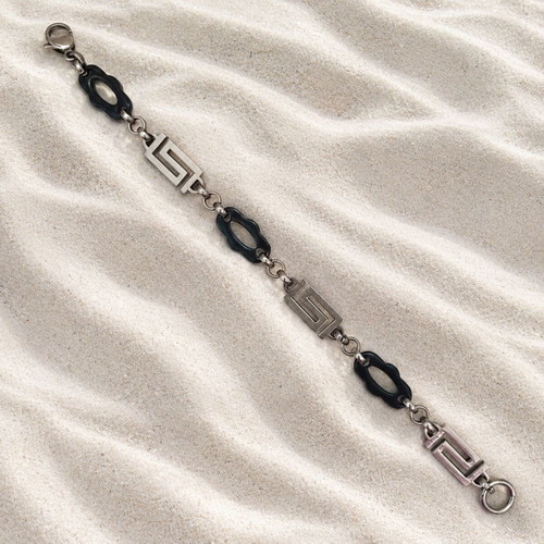 Bracelet from stainless steel with meanders, new, black and silver