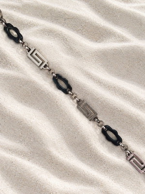 Bracelet from stainless steel with meanders, new, black and silver