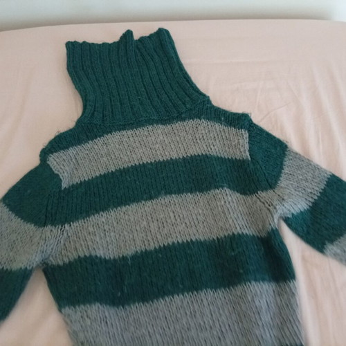 Handmade winter sweater, blue and grey stripes