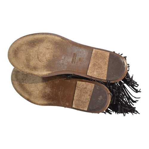 Miu Miu black suede gladiator flat sandals with fringes