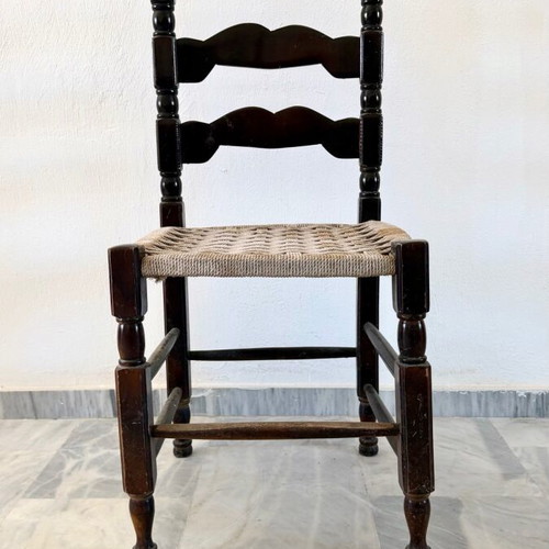 Vintage Chair with Ladder Back and Woven Seat Refurbished