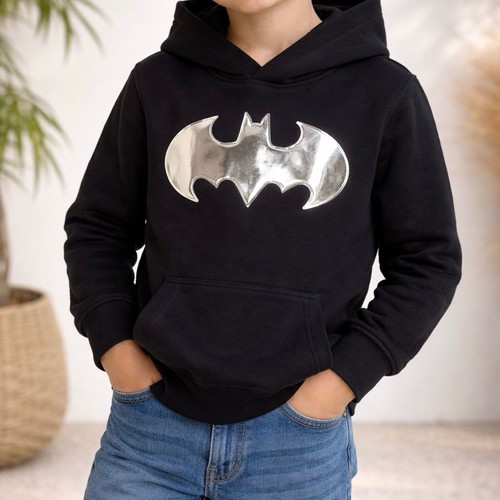Children's black H&M hoodie with silver Batman logo like new