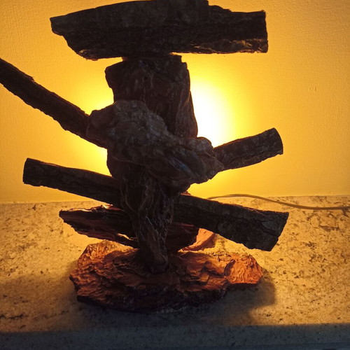 Handmade table lamp with tree bark new