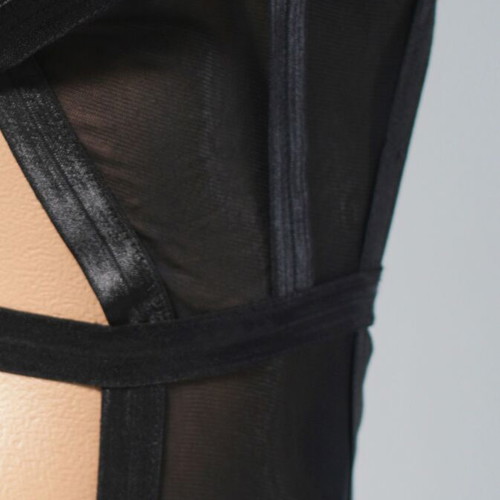 Body lingerie with straps and transparent mesh, black, new