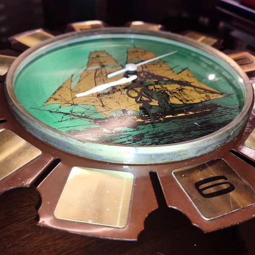 Collectible wall clock used 1960 sailing metal 30cm
