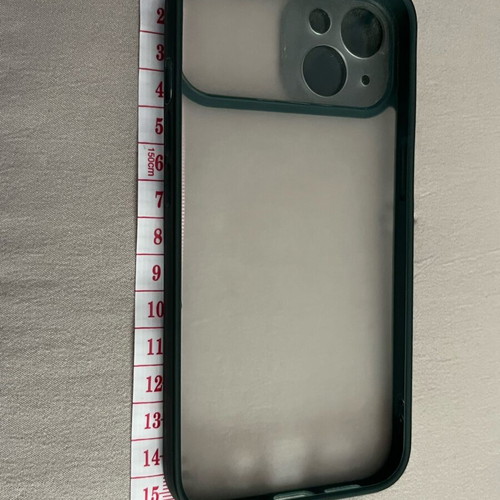 iPhone 13 / 14 phone case used, transparent with green border