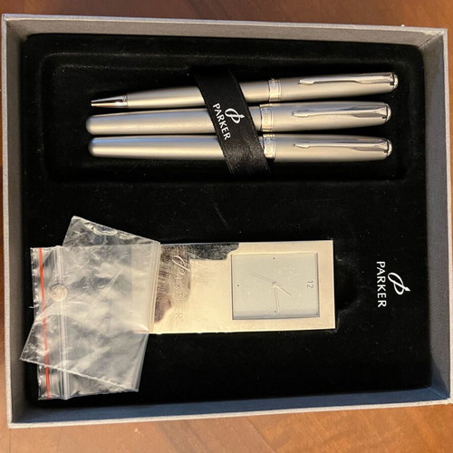 Parker Sonet steel roller pen and pen set with clock new