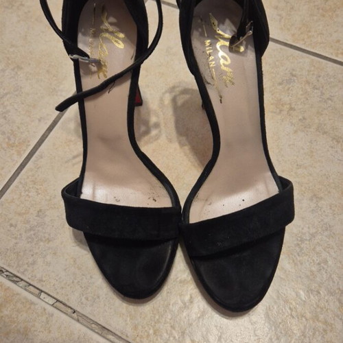 Mark Milan suede black 12cm heels sandals like new, size 39