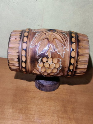 Wine barrel used, missing spigot and stopper