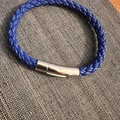 Men's Blue Braided Leather Bracelet with Stainless Steel Clasp 5mm