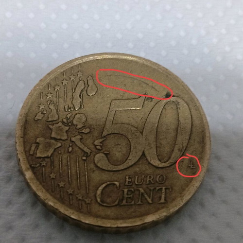 Italian 50 cent euro coin 2002 used with minting error