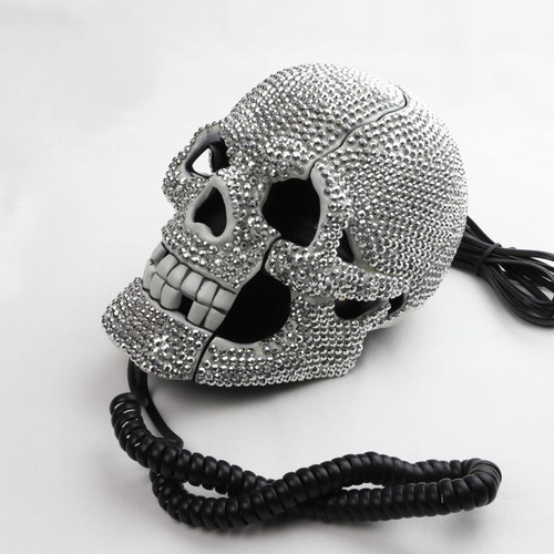 Wired Skull Telephone New with Blue Led Lights