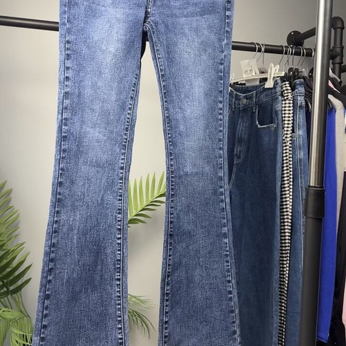 Blue flared women's jeans, elastic waist