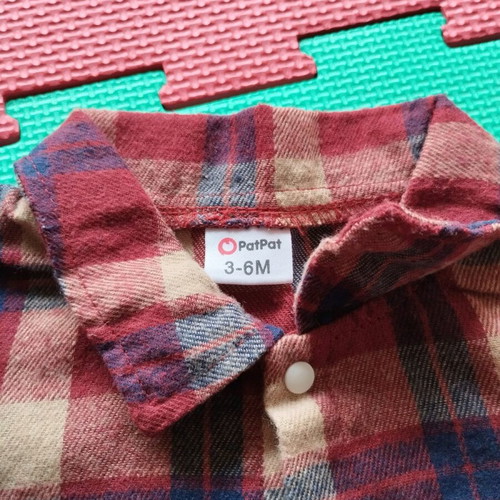 Denim overalls and checked shirt set for 3-6 months like new