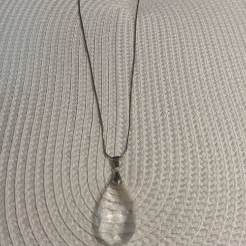 Pendant necklace with large faceted clear crystal drop, 18K GP