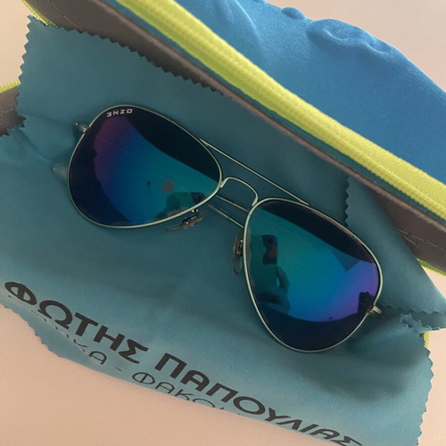 Enzo children's aviator sunglasses used, blue metal frame