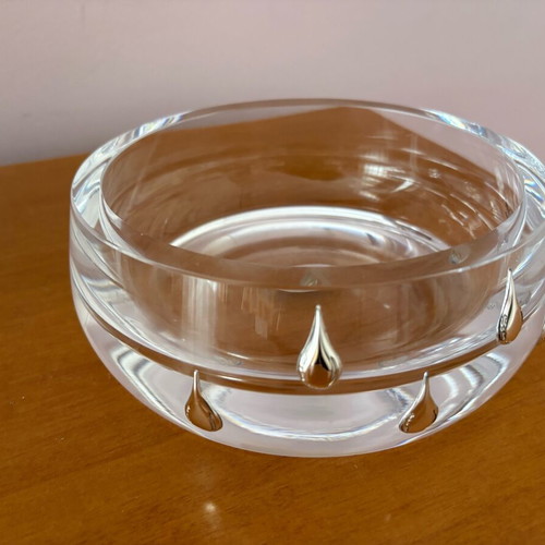 Decorative transparent bowl with silver drops, new, 17.5 cm diameter