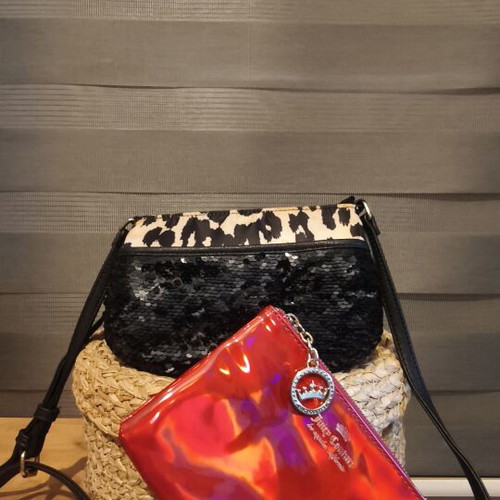 Juicy Couture evening bag with detachable wallet, black and red