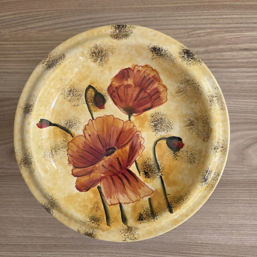 Vintage ceramic serving platter with foot Poppy Series, new, with box