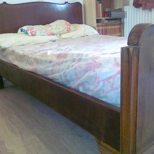 Walnut bed used 125cm width 2m length with mattress
