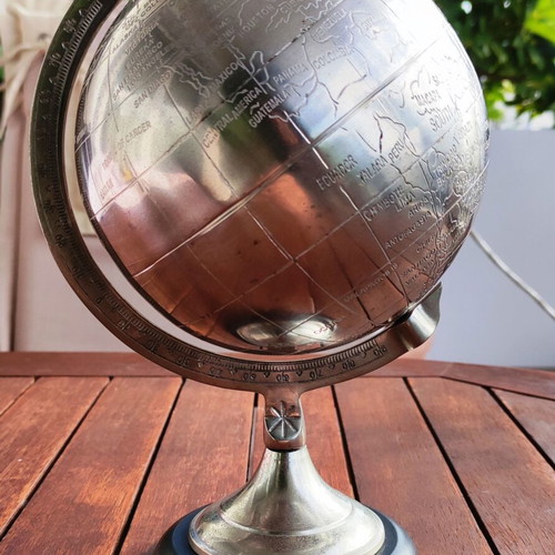 Decorative metal globe with wooden base like new