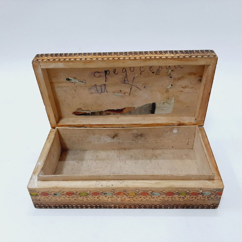 Vintage pyrography and hand-painted wooden box