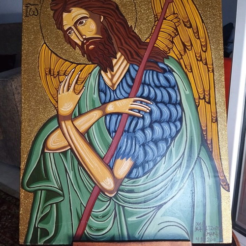 Icon of Saint John the Baptist like new, traditional egg tempera 45x33.5 cm