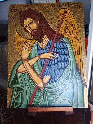 Icon of Saint John the Baptist like new, traditional egg tempera 45x33.5 cm