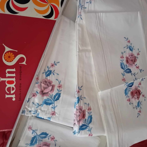 Bed sheets and pillowcases set 100% cotton double size new with machine embroidery