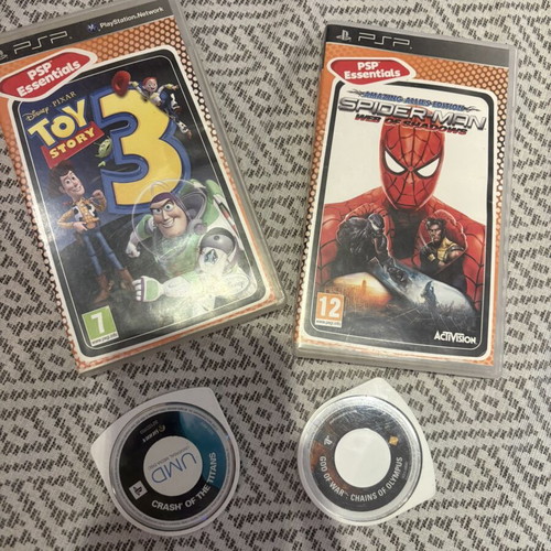 PSP games used, Toy Story, Spider-Man, God of War, Crash of the Titans