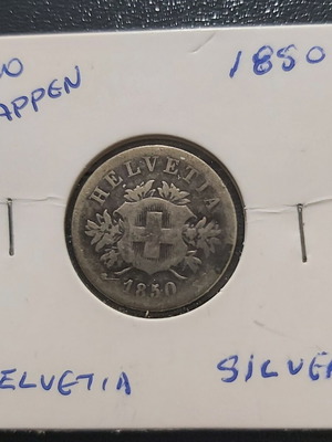 Ελβετία 20 rappen 1850 ασημένιο νόμισμα μεταχειρισμένο με μικρή περιεκτικότητα ασημιού