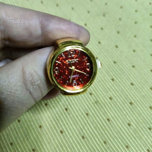 Vintage mini women's ring watch new, red and gold