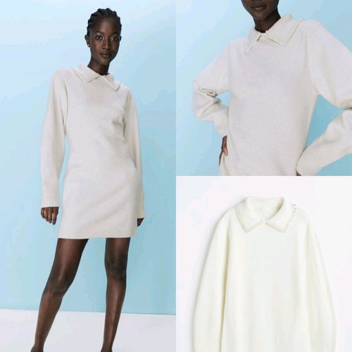 H&M knitted dress new, white, size L