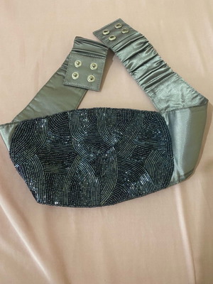 Grey satin belt with Wallis embroidery new, small 75 cm