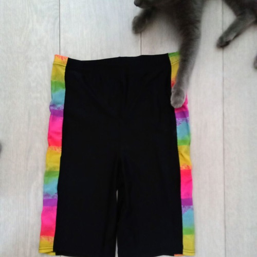 Sports shorts S like new, black with multicolor stripes