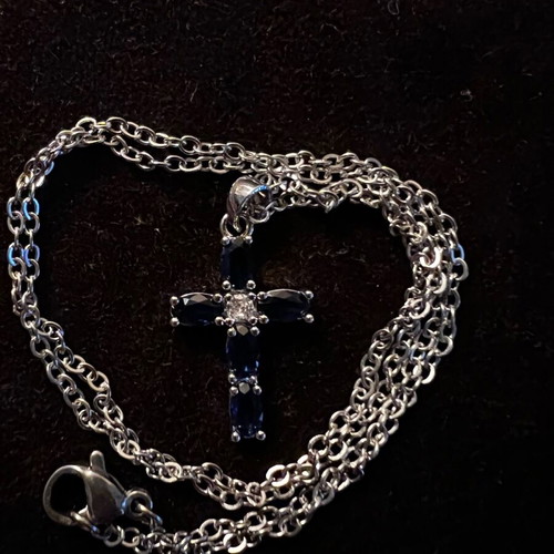Cross necklace with blue stones new, gift chain