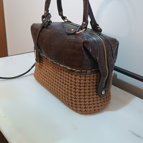 Handmade Myrsini Doctor Handbag by Handibrand new, leather and crochet