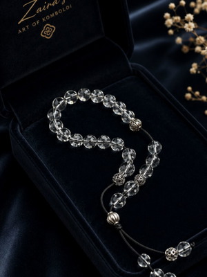 Luxury women's handmade komboloi with transparent glass beads