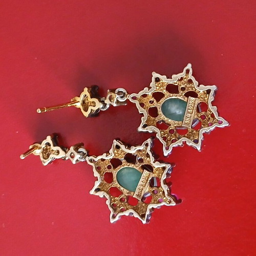 Earrings with rubies, sapphires, emeralds and diamonds vintage cut, 9k gold and 925 silver like new