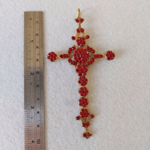 Bronze cross with red Swarovski crystals, handmade, new