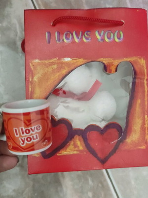 Vintage I love you set with porcelain cup and teddy bear like new