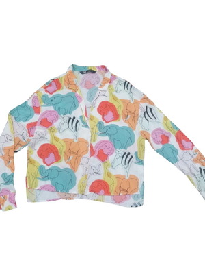 Zara shirt used, white with colorful animal patterns XS/S