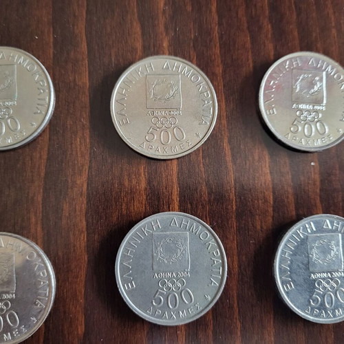 Collectible 500 Drachma coins used, pack of 40, 2000 edition